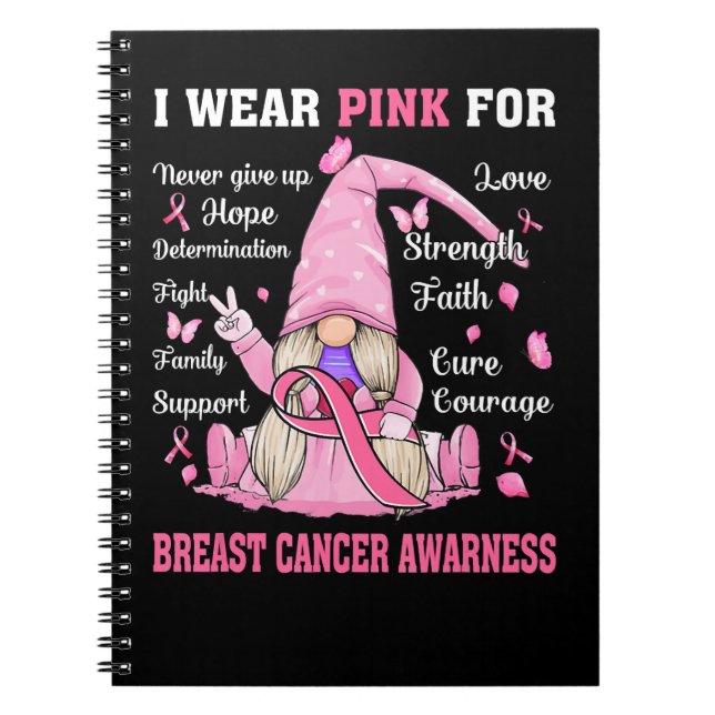 Breast Cancer Gnome I Wear Pink For Breast Cancer  Notebook (Front)