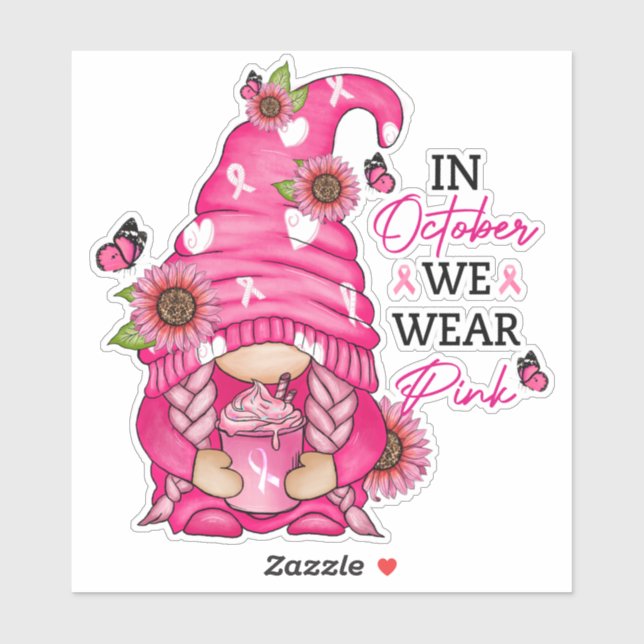 Breast Cancer Gnome Vinyl Sticker (Sheet)