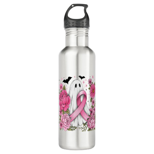 Breast Cancer Halloween Ghost Boho 710 Ml Water Bottle (Front)