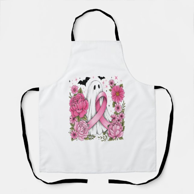 Breast Cancer Halloween Ghost Boho Apron (Front)