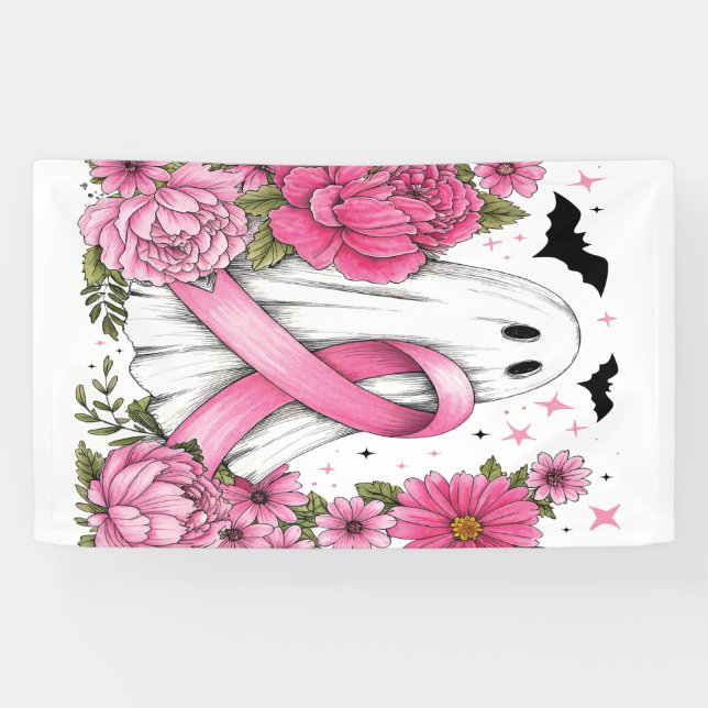 Breast Cancer Halloween Ghost Boho Banner (Horizontal)