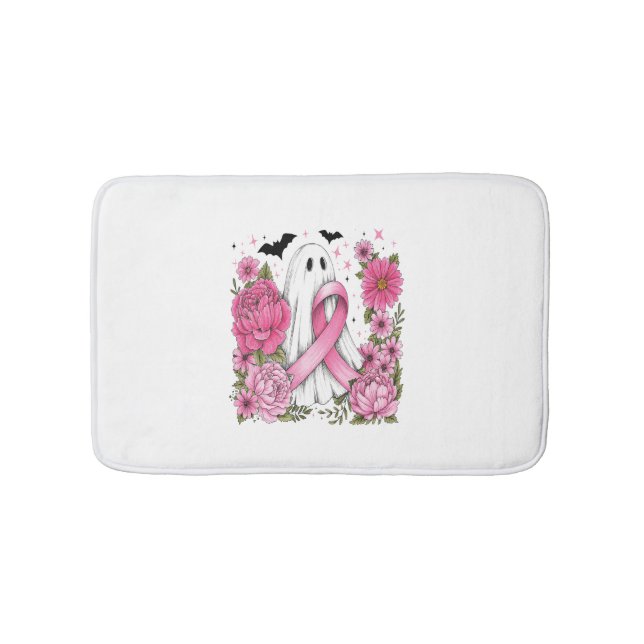 Breast Cancer Halloween Ghost Boho Bath Mat (Front)