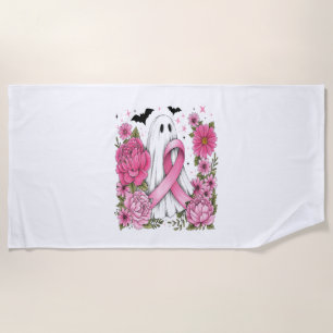 Breast Cancer Halloween Ghost Boho Beach Towel