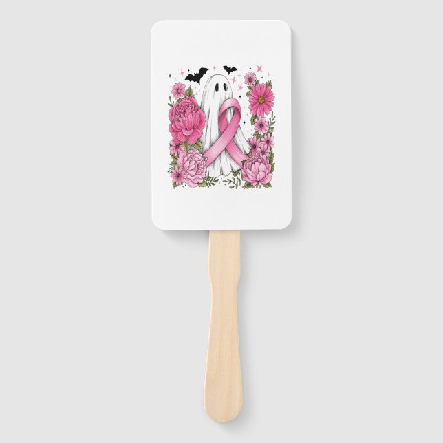 Breast Cancer Halloween Ghost Boho Hand Fan (Front)