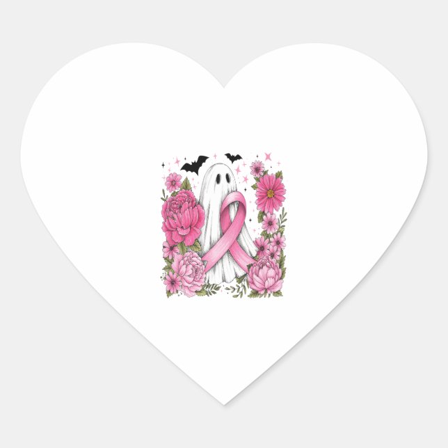 Breast Cancer Halloween Ghost Boho Heart Sticker (Front)