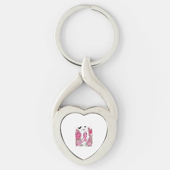 Breast Cancer Halloween Ghost Boho Key Ring (Front)