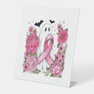 Breast Cancer Halloween Ghost Boho Pedestal Sign