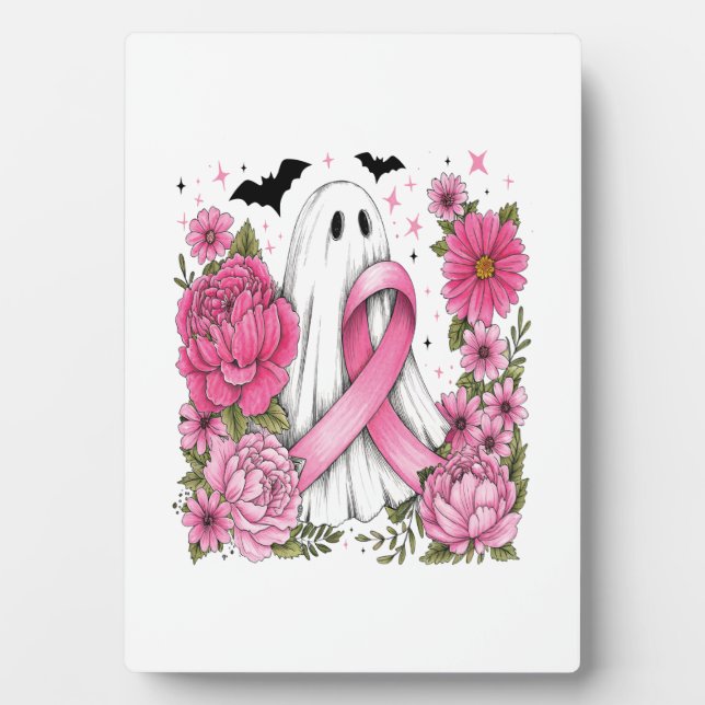 Breast Cancer Halloween Ghost Boho Plaque (Front)