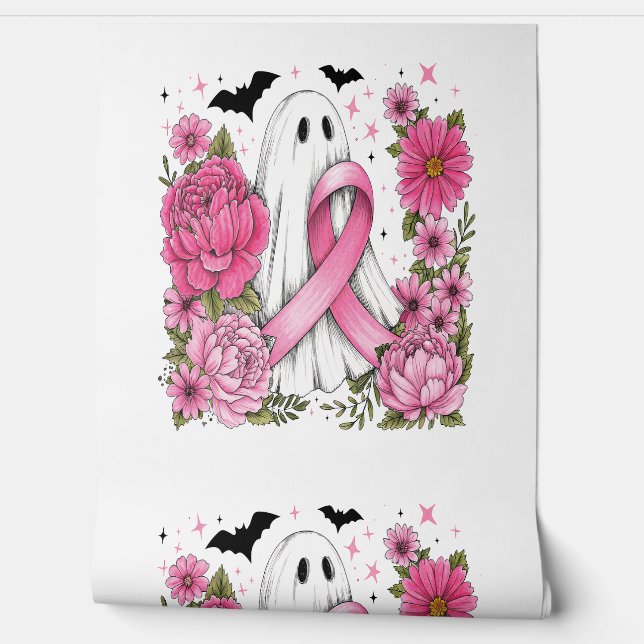 Breast Cancer Halloween Ghost Boho Wallpaper (Unrolling)