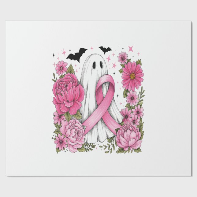 Breast Cancer Halloween Ghost Boho Wrapping Paper (Flat)