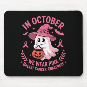 Breast Cancer Halloween Ghost In October We Wear P Mouse Mat
