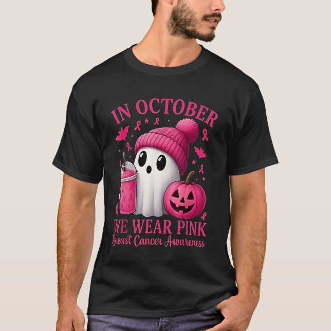 Breast Cancer Halloween Women in October We Wear P T-Shirt (Front)