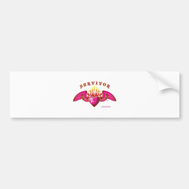 Breast Cancer Heart and Flame Bumper Sticker (Front)