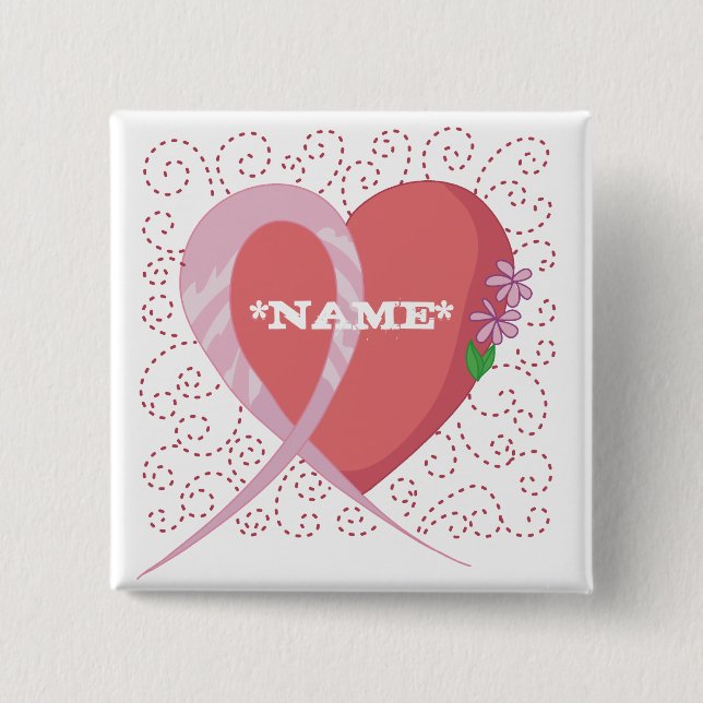 Breast Cancer Heart Customisable Square Button (Front)