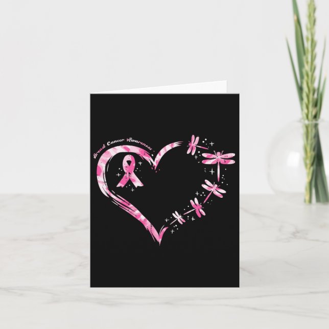 Breast Cancer Heart Dragonflies Awareness Women Ki Card (Front)