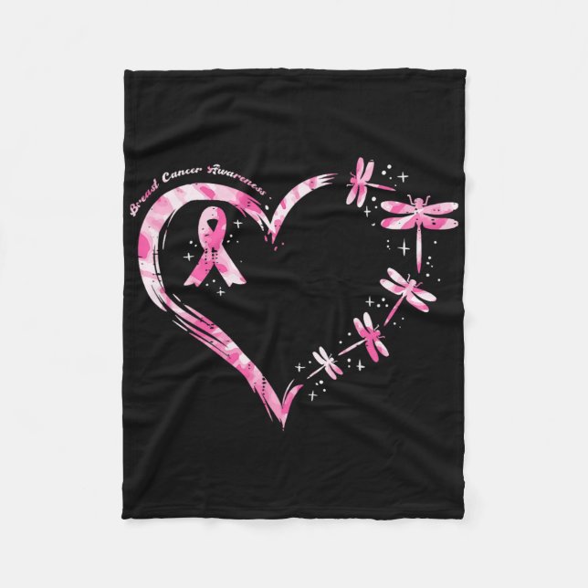 Breast Cancer Heart Dragonflies Awareness Women Ki Fleece Blanket (Front)