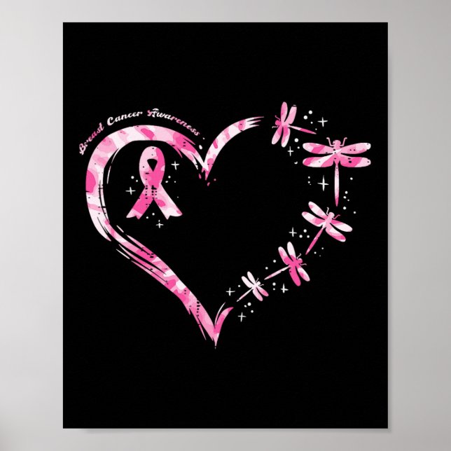 Breast Cancer Heart Dragonflies Awareness Women Ki Poster (Front)