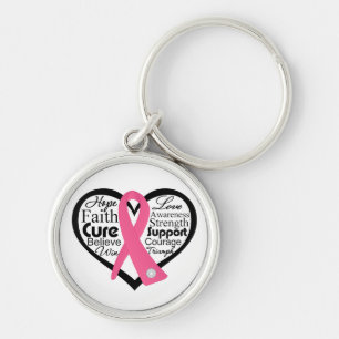 Breast Cancer Heart Ribbon Collage Key Ring
