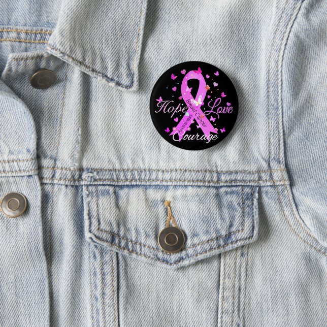 Breast Cancer Hope Love Courage 6 Cm Round Badge (In Situ)
