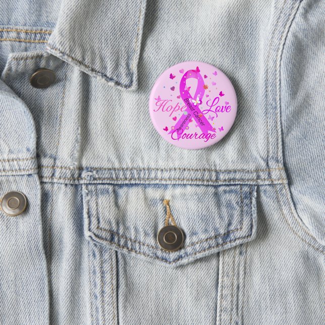 Breast Cancer Hope Love Courage 6 Cm Round Badge (In Situ)