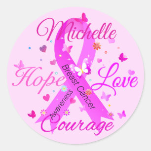 Breast Cancer Hope Love Courage Classic Round Stic Sticker