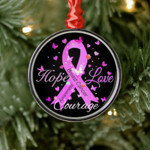 Breast Cancer Hope Love Courage Metal Tree Decoration