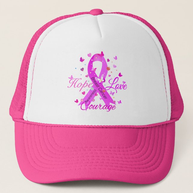 Breast Cancer Hope Love Courage Trucker Hat (Front)