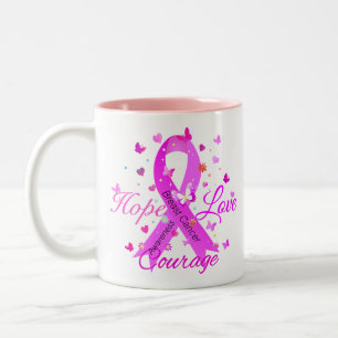 Breast Cancer Hope Love Courage Two-Tone Coffee Mug