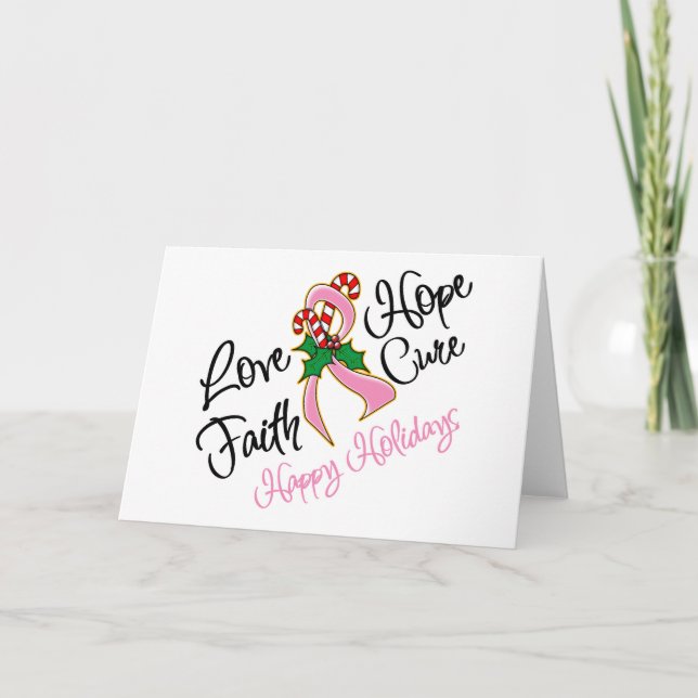 Breast Cancer Hope Love Cure Happy Holidays Holiday Card (Front)