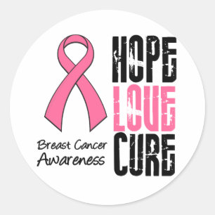 Breast Cancer Hope Love Cure Ribbon Classic Round Sticker