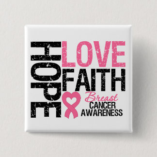 Breast Cancer Hope Love Faith 15 Cm Square Badge