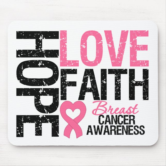 Breast Cancer Hope Love Faith Mouse Mat (Front)