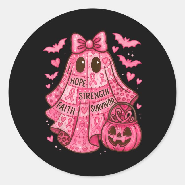 Breast Cancer Hope Strength Faith Survivor Ghost W Classic Round Sticker (Front)