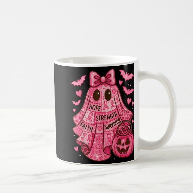 Breast Cancer Hope Strength Faith Survivor Ghost W Coffee Mug (Right)
