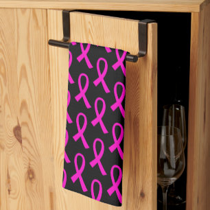 Breast Cancer Hot Pink Ribbon Pattern Tea Towel