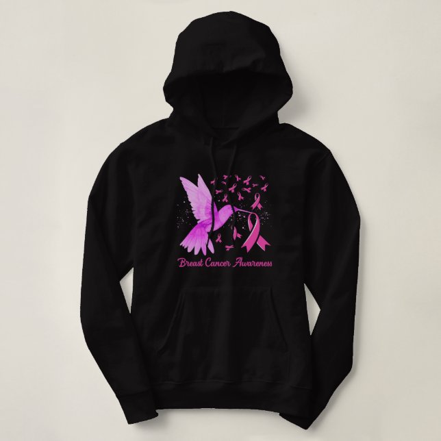 Breast Cancer Hummingbird Pink Sunflower Breast Ca Hoodie (Design Front)