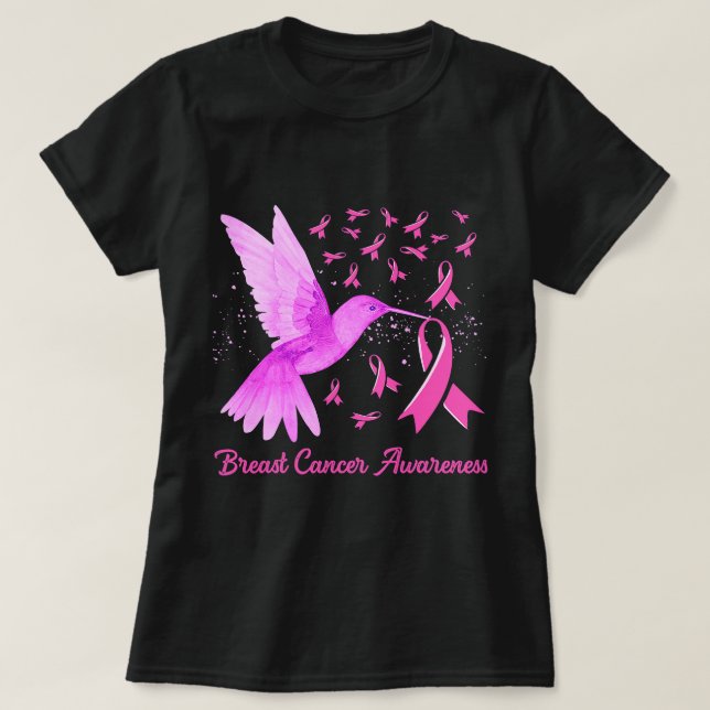 Breast Cancer Hummingbird Pink Sunflower Breast Ca T-Shirt (Design Front)