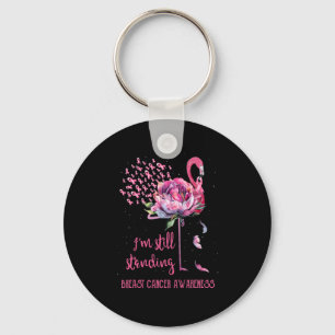 Breast Cancer I'm Still Standing Flamingo Ribbon Key Ring