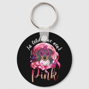 Breast Cancer In October We Wear Pink Dachshund Key Ring
