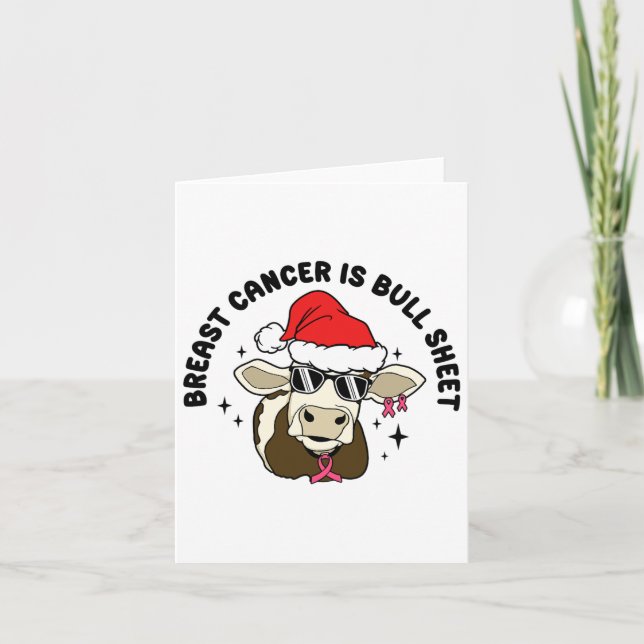 Breast Cancer Is Bull Sheet Funny Christmas Cow  Card (Front)