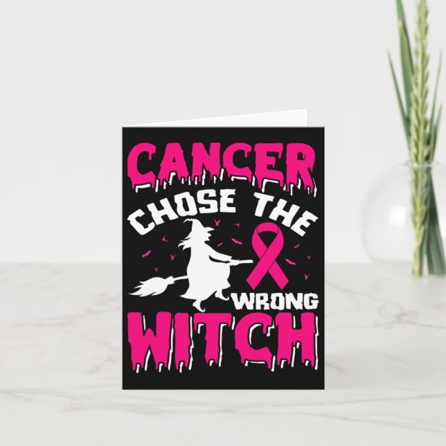 Breast Cancer Messed With The Wrong Pink Witch Hat Card (Front)
