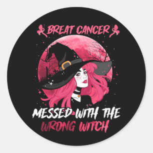 Breast Cancer Messed With The Wrong Pink Witch Hat Classic Round Sticker