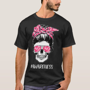 Breast Cancer Mom Life Skull Mom Mama Pink Ribbon T-Shirt