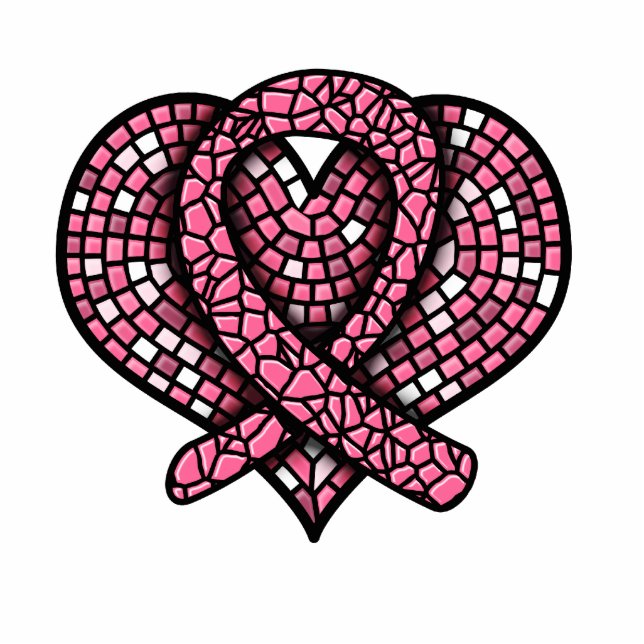 Breast Cancer Mosaic Heart Ribbon Standing Photo Sculpture (Front)
