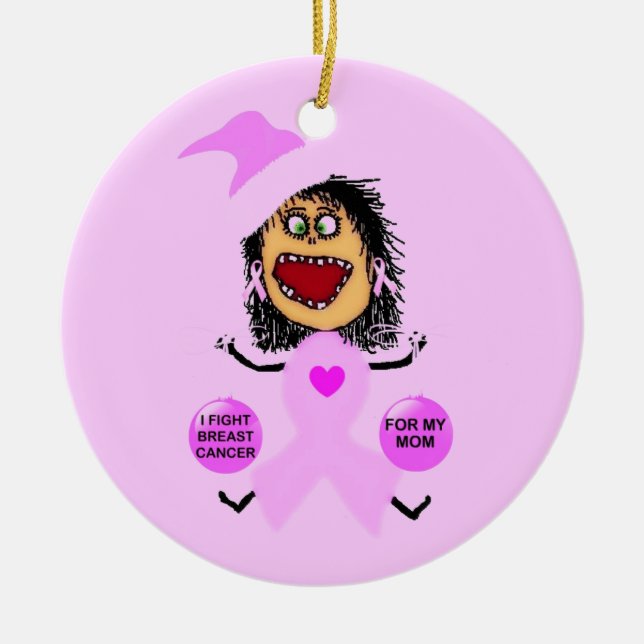 Breast Cancer Mum Ceramic Tree Decoration (Front)
