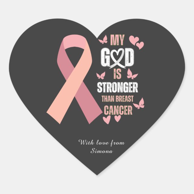 Breast Cancer My God is Stronger awareness  Heart Sticker (Front)