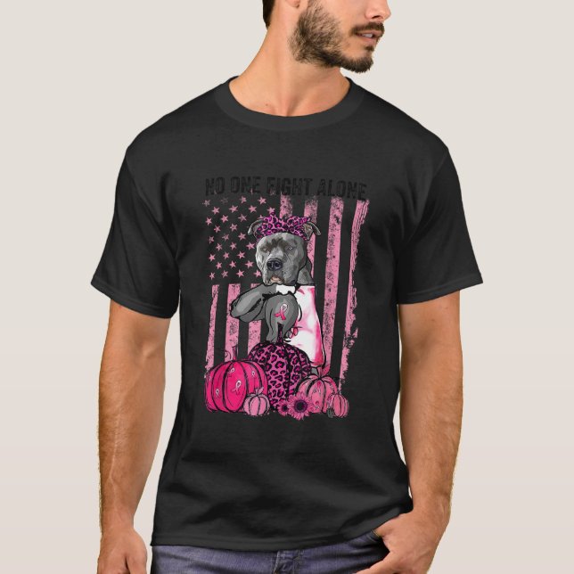 Breast Cancer October Pitbull Dog Pink Pumpkin Ame T-Shirt (Front)