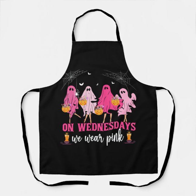 Breast Cancer On Wednesday We Wear Pink Ghost Hall Apron (Front)