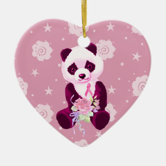 Breast Cancer Panda Bear Ceramic Tree Decoration