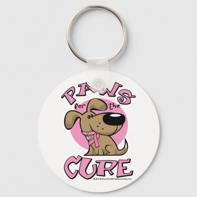 Breast Cancer Paws for the Cure Dog Key Ring (Front)
